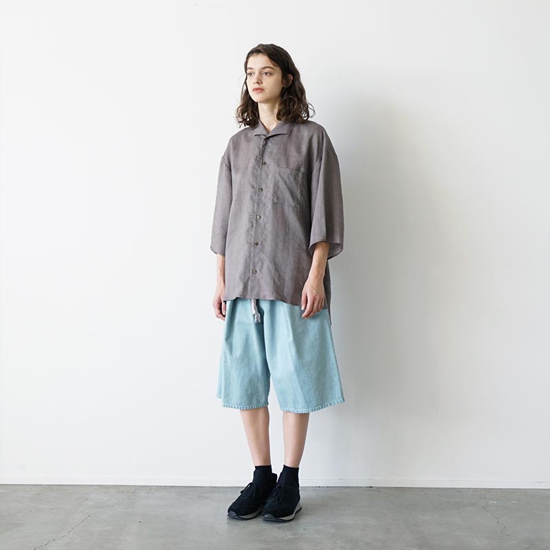 OPEN COLLAR SHIRT -GRAY-