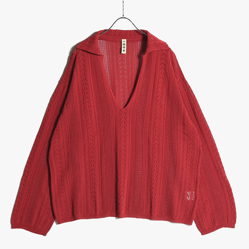 SKIPPER LACE KNIT SHIRT -RED- | IN ONLINE STORE