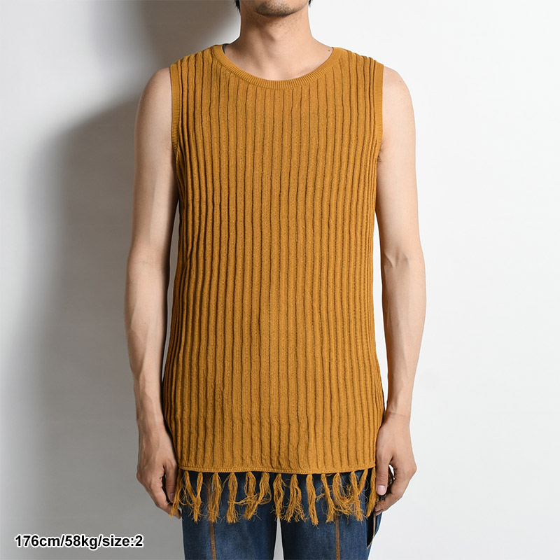 FRINGE KNIT TANKTOP -MUSTARD-