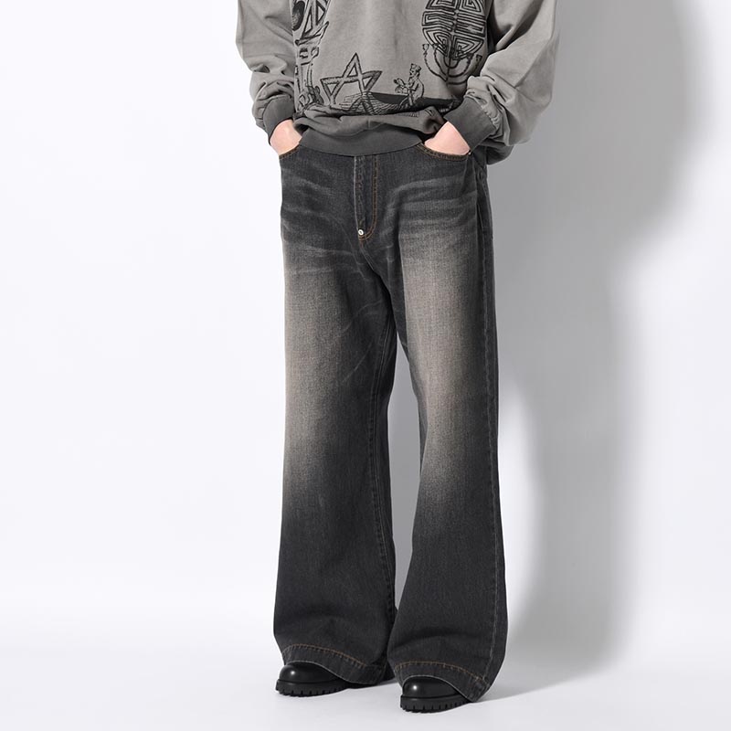 FADED DENIM PANTS -BLACK-