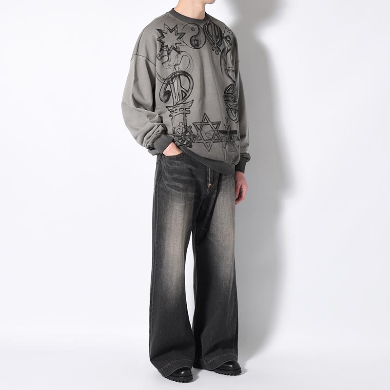 FADED DENIM PANTS -BLACK-