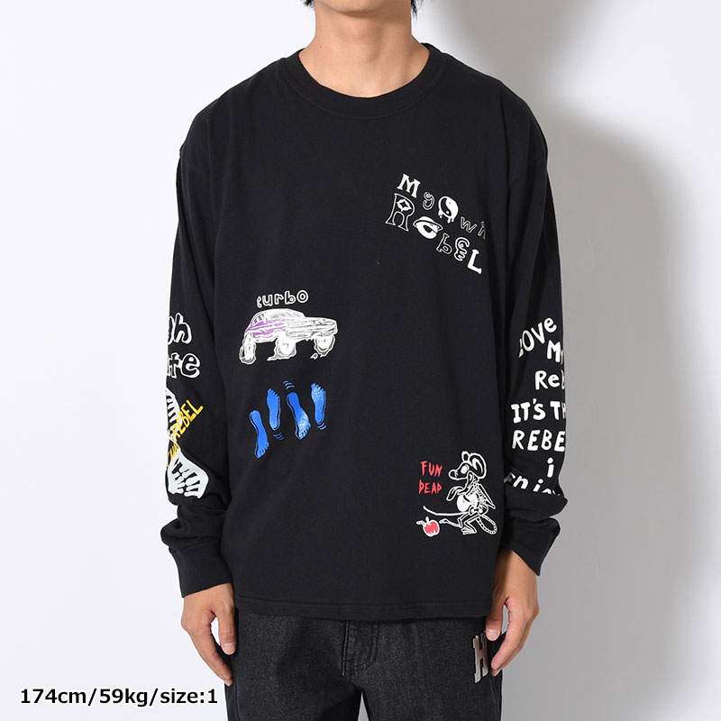 VINTAGE MULTI PRINT L/S TEE -3.COLOR-