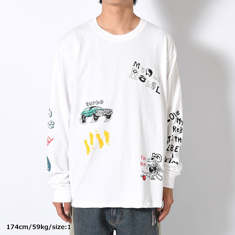 VINTAGE MULTI PRINT L/S TEE -3.COLOR-