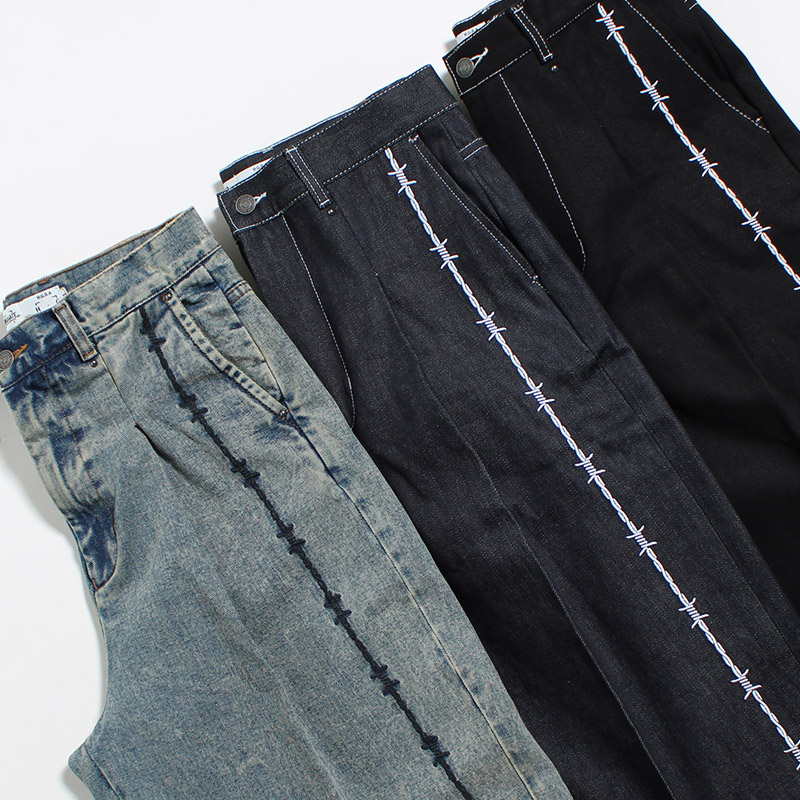 BARBED WIRE WIDE FLARE DENIM PANTS -3.COLOR-