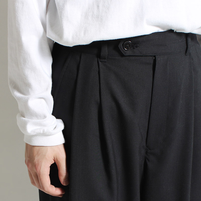 TROPICAL CLOTH WIDE PANTS -BLACK-
