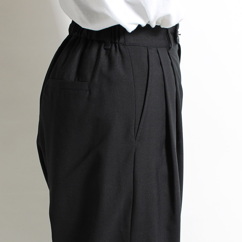 TROPICAL CLOTH WIDE PANTS -BLACK-