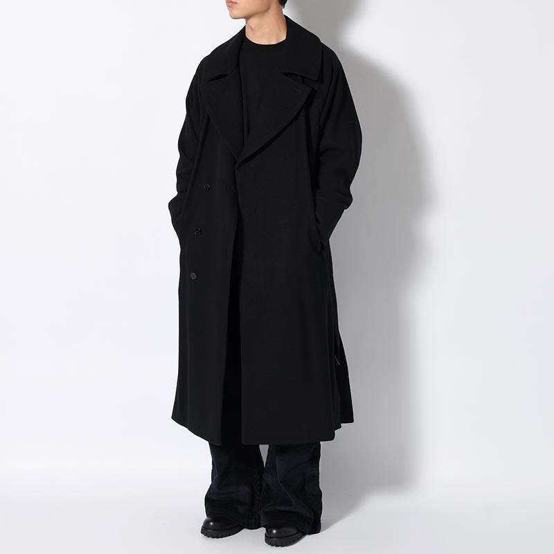 BELTED OVER COAT -BLACK-