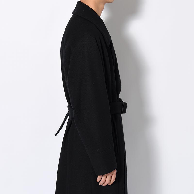 BELTED OVER COAT -BLACK-