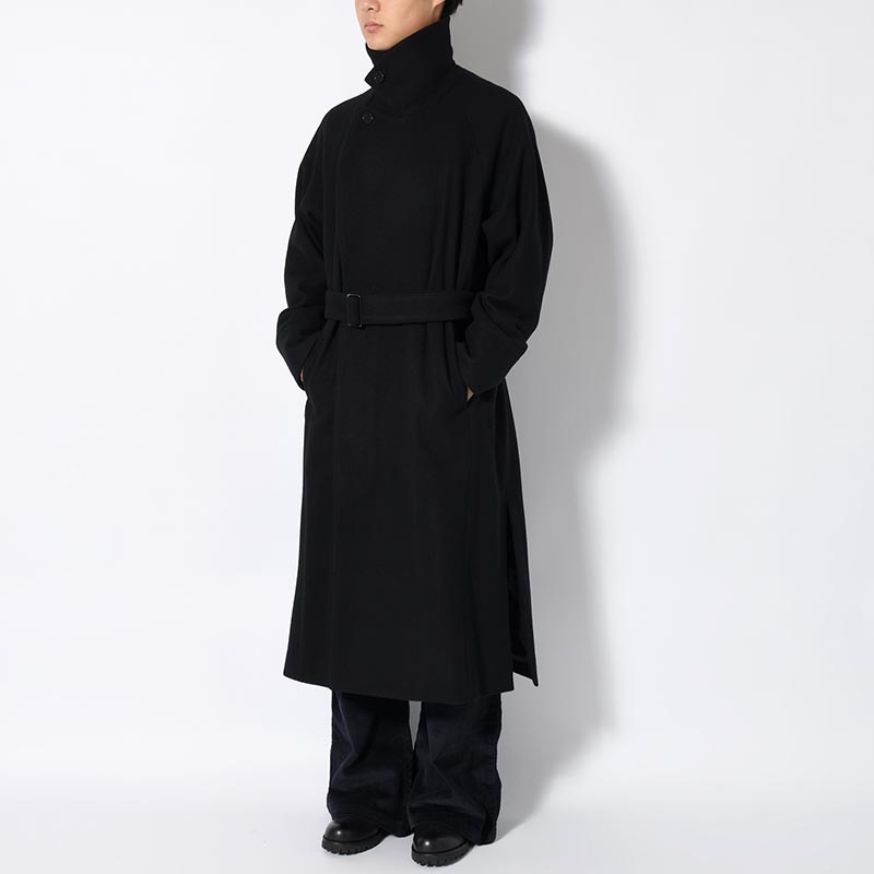 BELTED OVER COAT -BLACK-