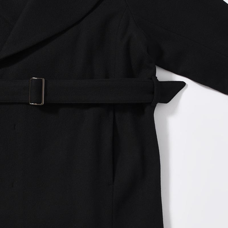 BELTED OVER COAT -BLACK-