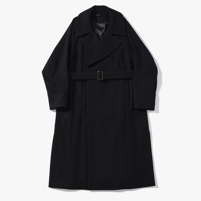 BELTED OVER COAT -BLACK-