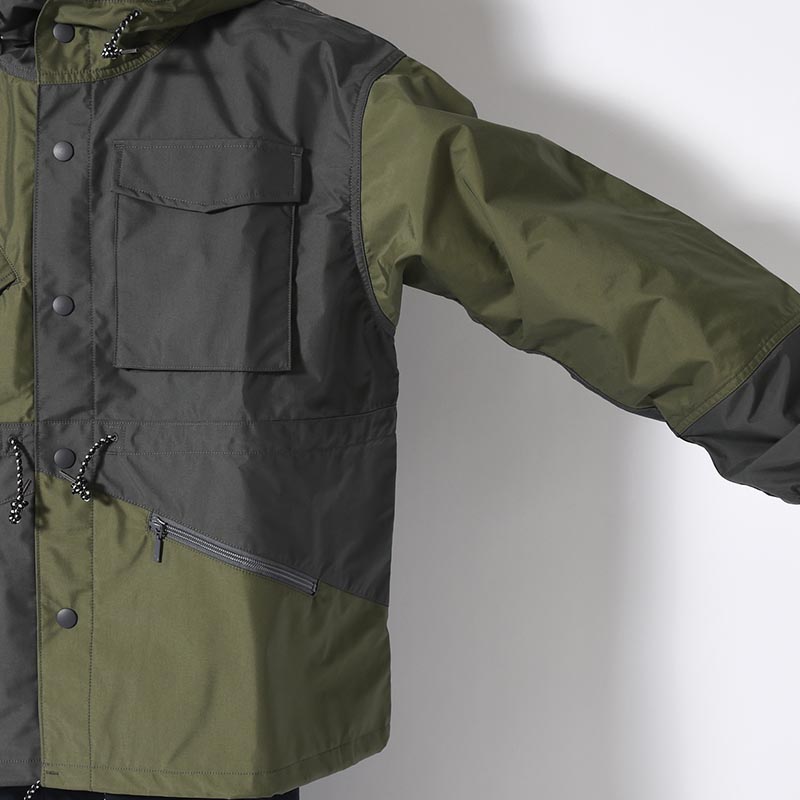 Patchwork Shell Jacket -DARK OLIVE-