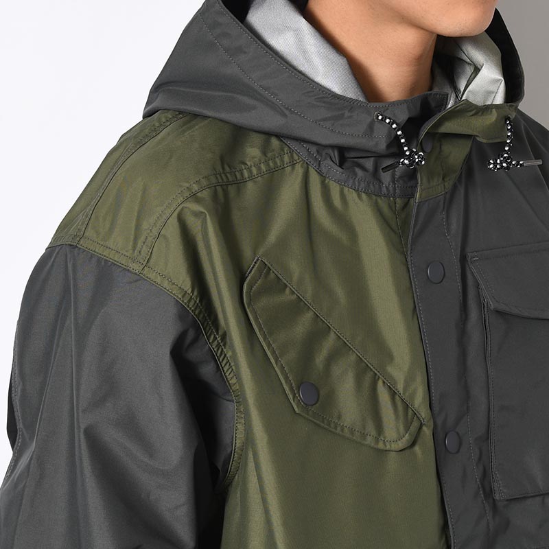 Patchwork Shell Jacket -DARK OLIVE-