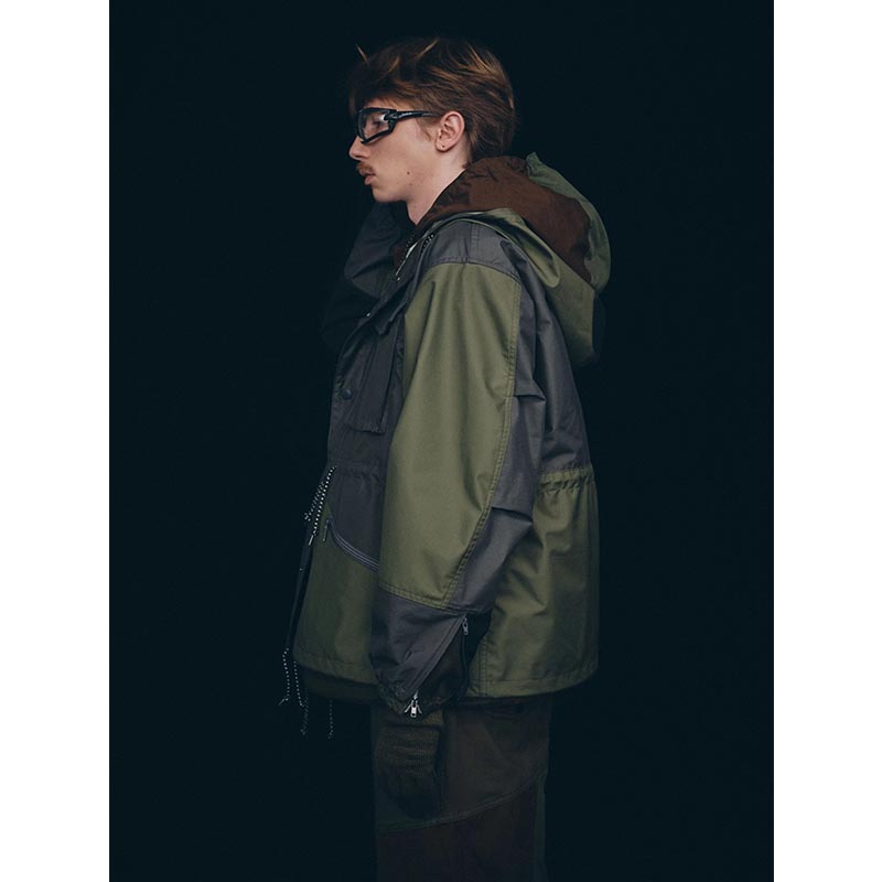 Patchwork Shell Jacket -DARK OLIVE-