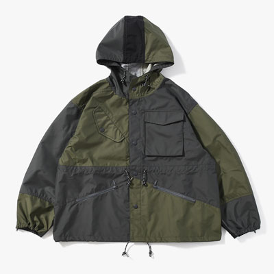 Patchwork Shell Jacket -DARK OLIVE-