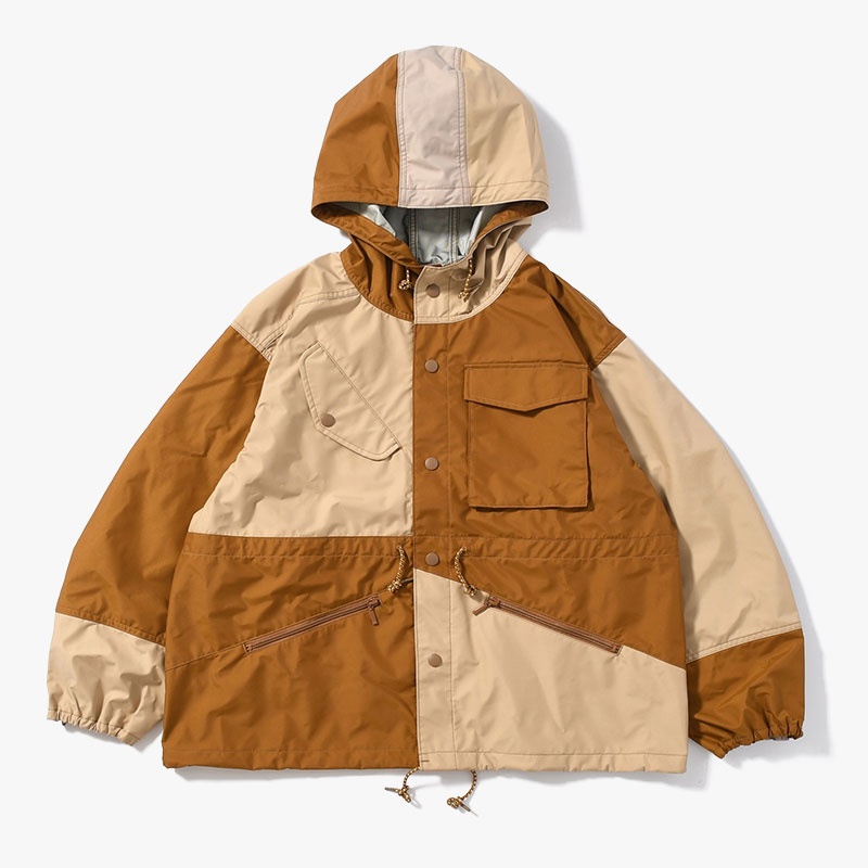 Patchwork Shell Jacket -BROWN BEIGE-