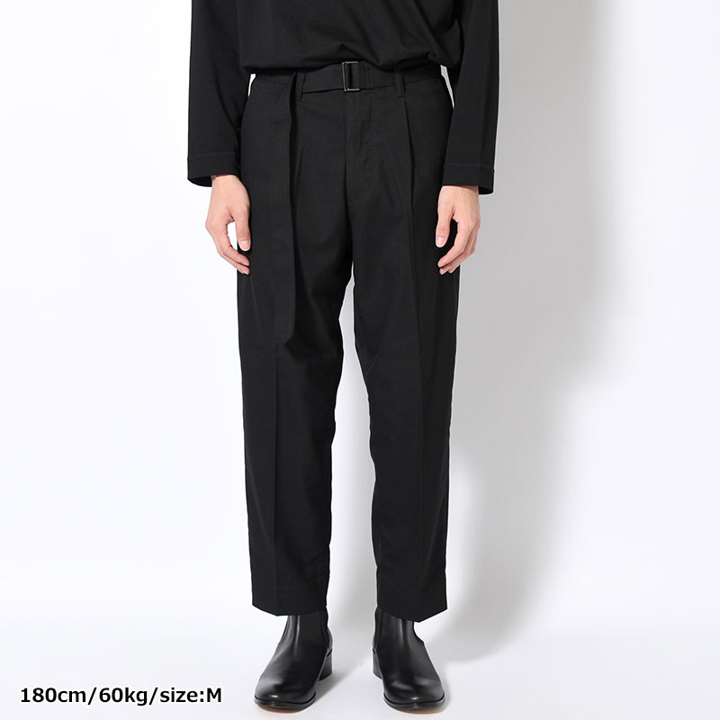 Belted Tapered Trousers -BLACK-