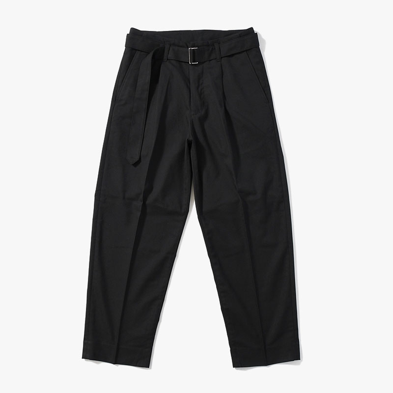 Belted Tapered Trousers -BLACK-