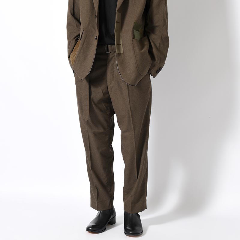 Belted Tapered Trousers -OLIVE-