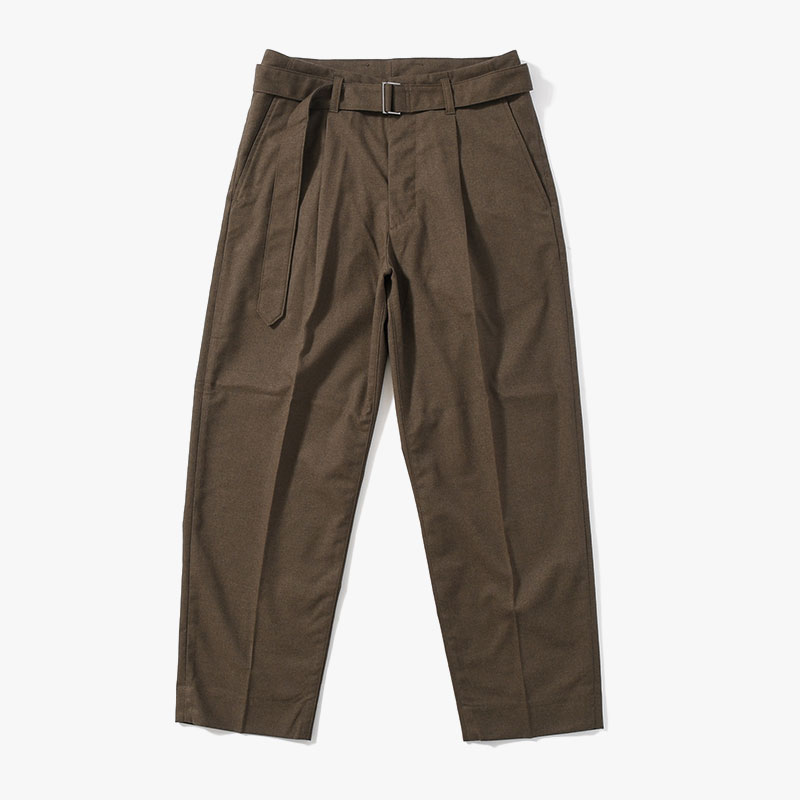 Belted Tapered Trousers -OLIVE-