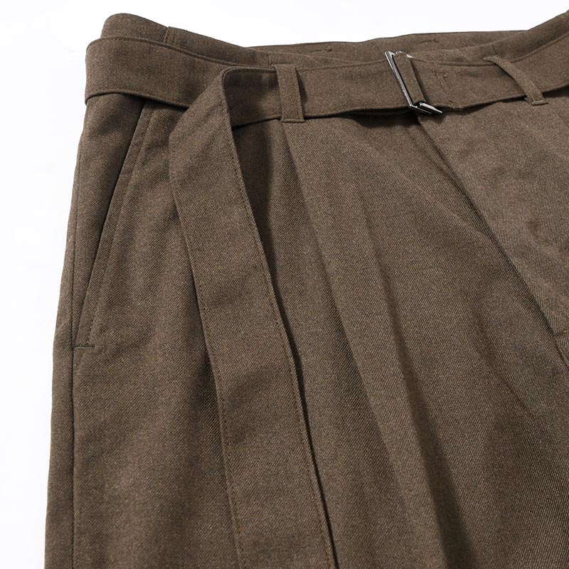 Belted Tapered Trousers -OLIVE-