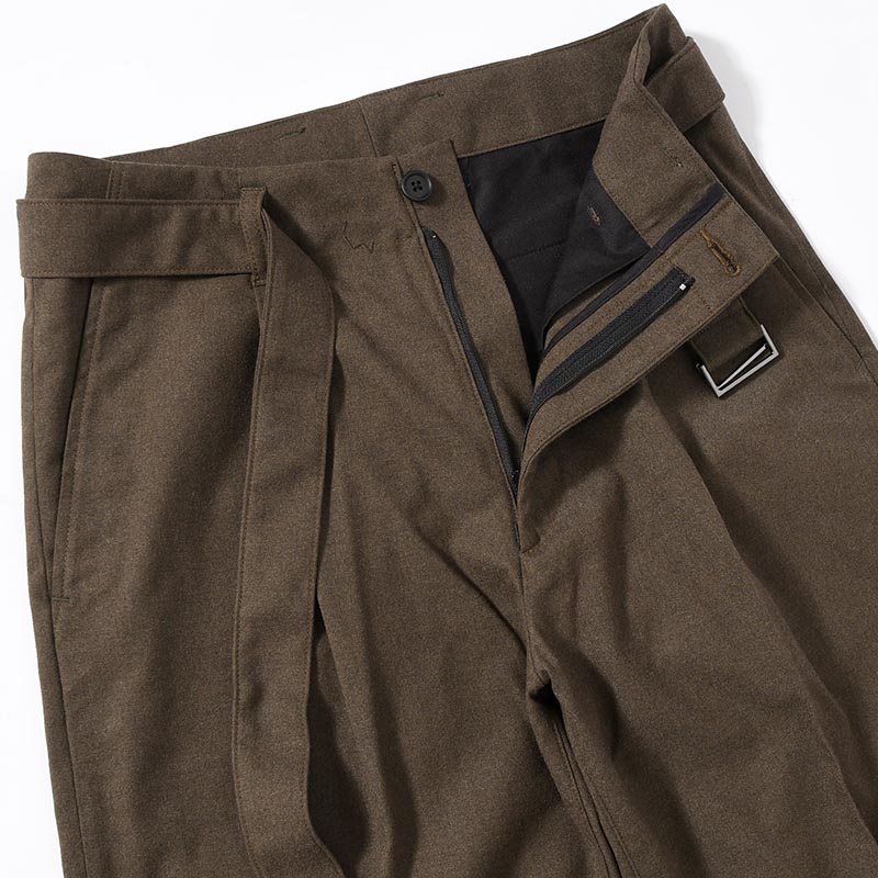 Belted Tapered Trousers -OLIVE-