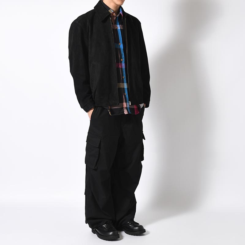 Flannel Cargo Trousers -BLACK-