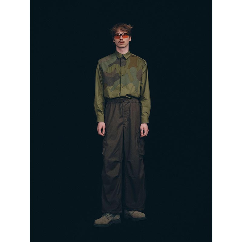 Flannel Cargo Trousers -OLIVE-