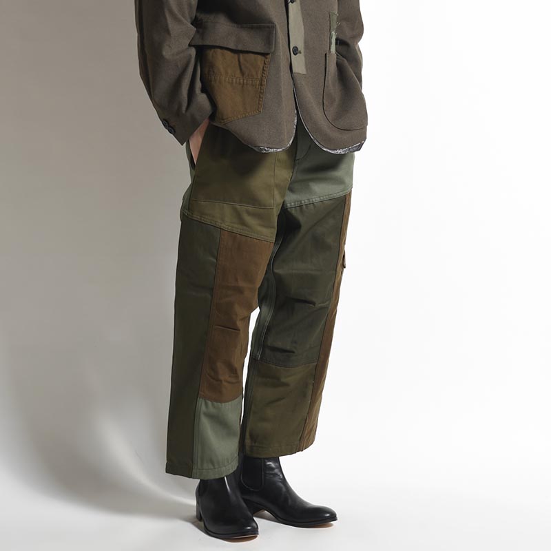 Patchwork Utility Trousers -DARK OLIVE-