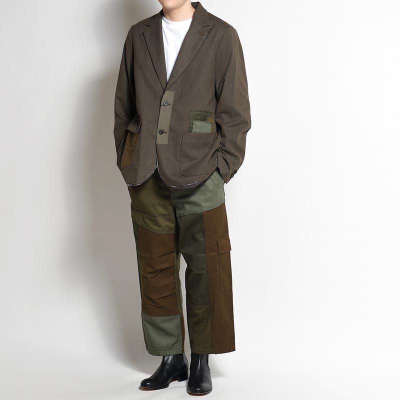 Patchwork Utility Trousers -DARK OLIVE-