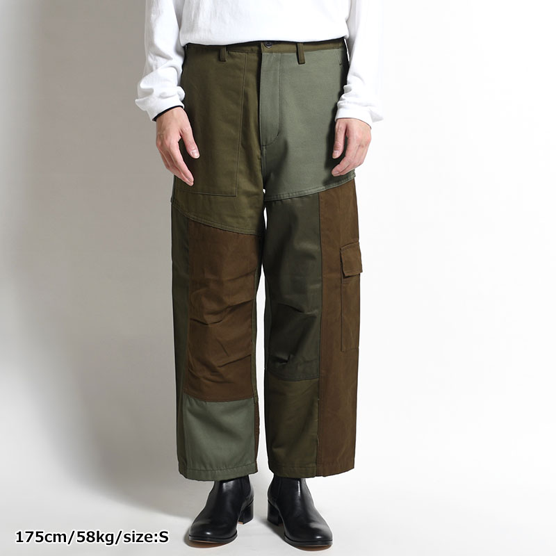 Patchwork Utility Trousers -DARK OLIVE-