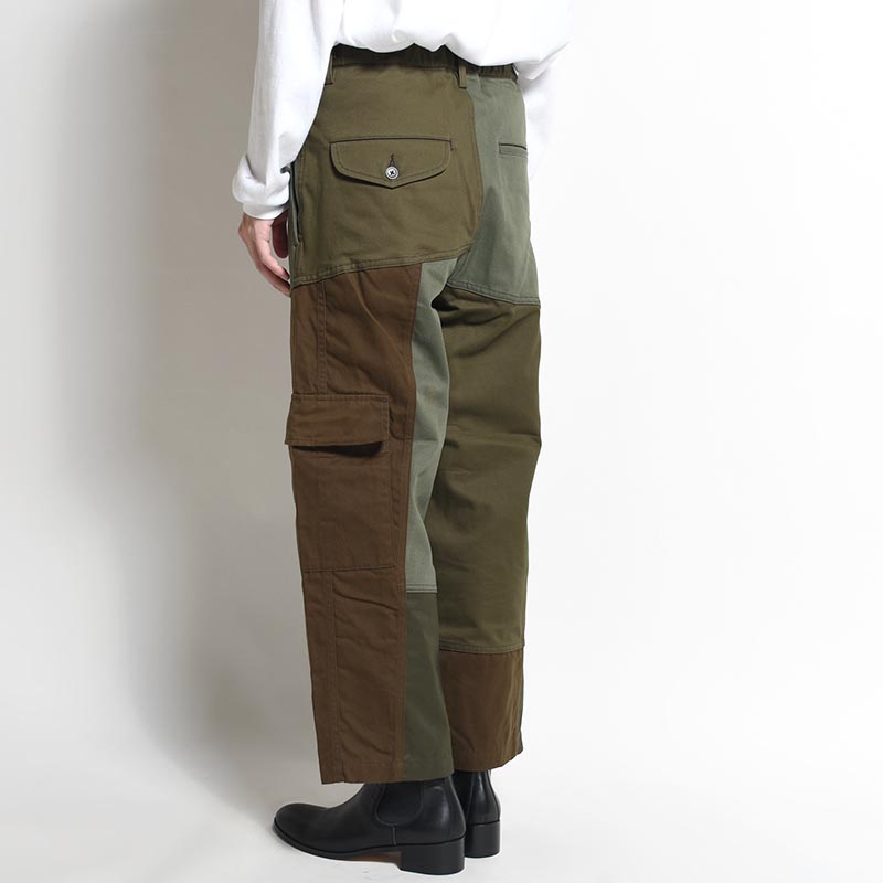 Patchwork Utility Trousers -DARK OLIVE-