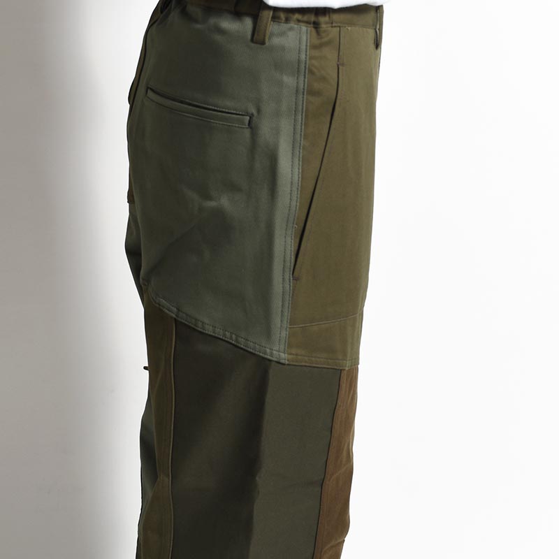 Patchwork Utility Trousers -DARK OLIVE-