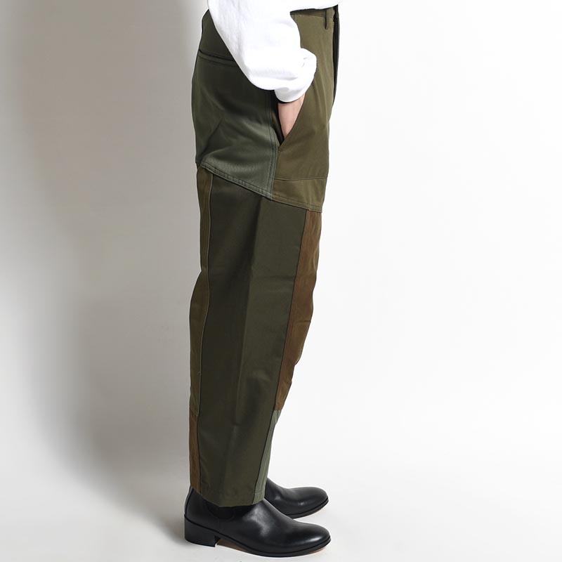 Patchwork Utility Trousers -DARK OLIVE-