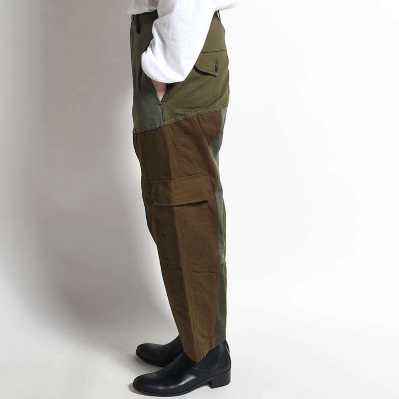 Patchwork Utility Trousers -DARK OLIVE-