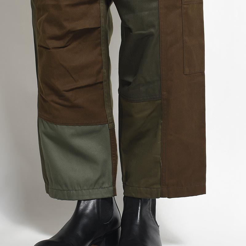 Patchwork Utility Trousers -DARK OLIVE-