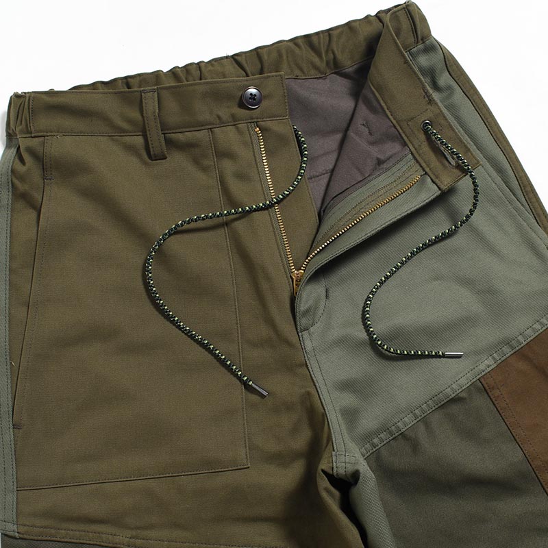 Patchwork Utility Trousers -DARK OLIVE-