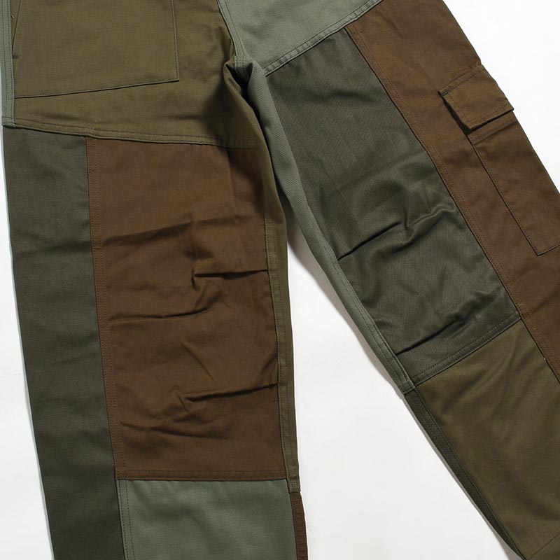 Patchwork Utility Trousers -DARK OLIVE-