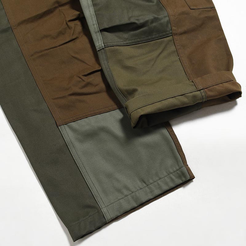 Patchwork Utility Trousers -DARK OLIVE-