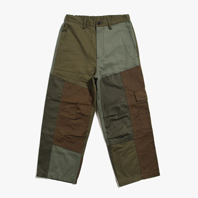 Patchwork Utility Trousers -DARK OLIVE-