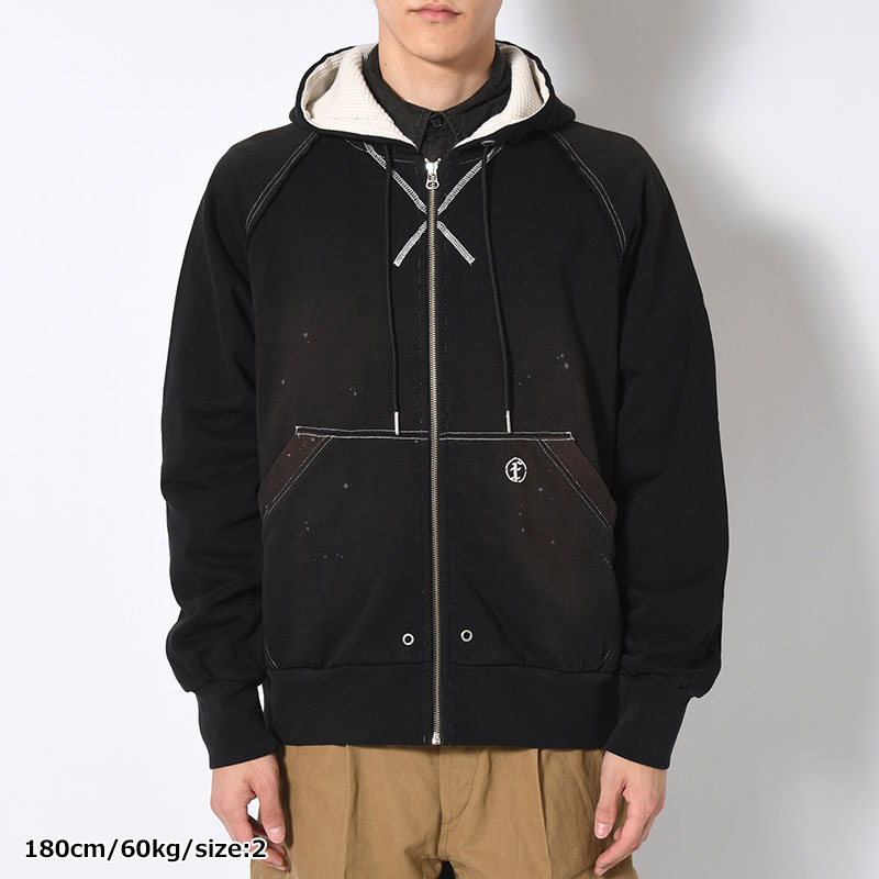 AGED ZIP UP HOODIE -BLACK-