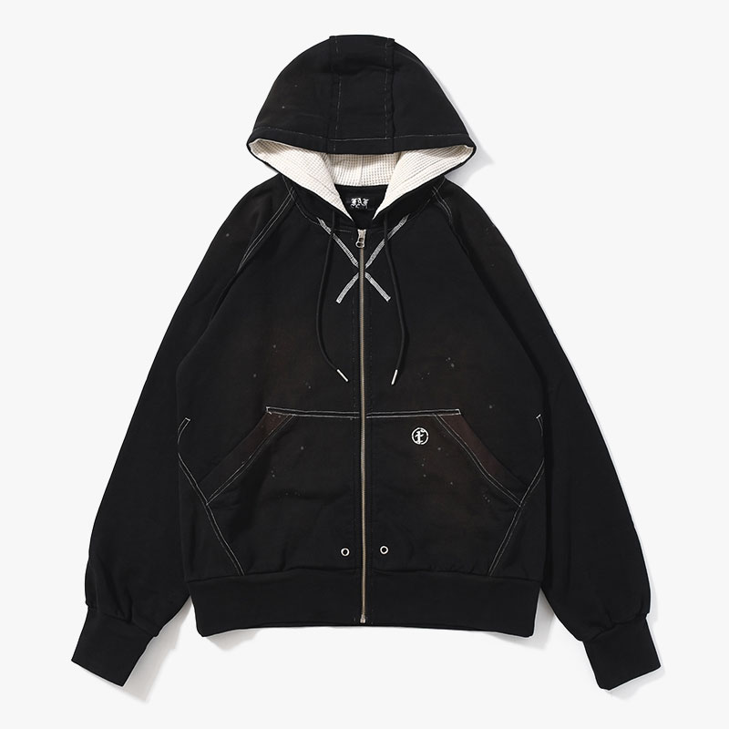 AGED ZIP UP HOODIE -BLACK-