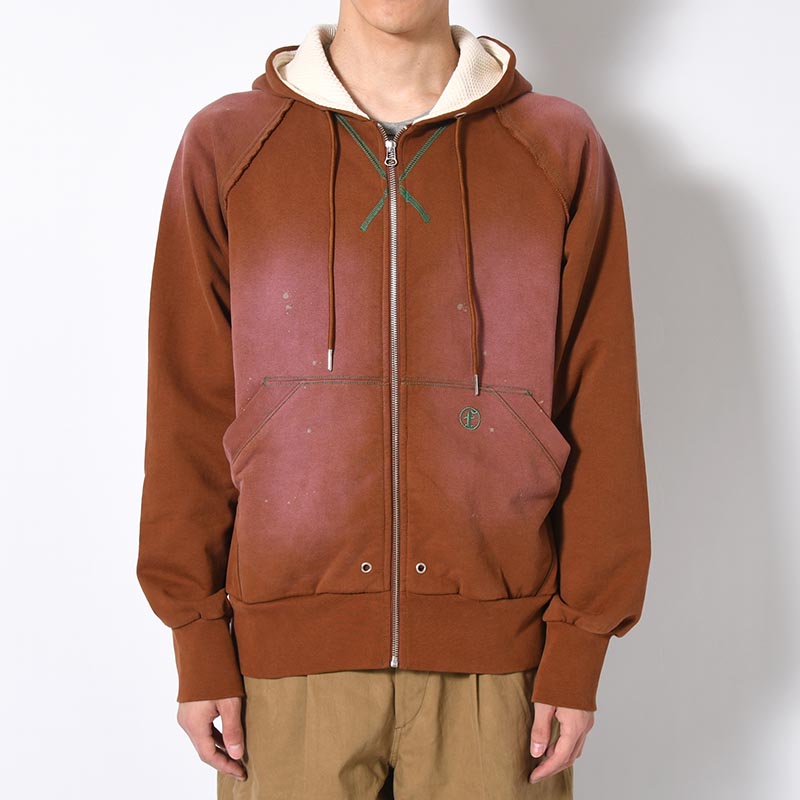 AGED ZIP UP HOODIE -BROWN-