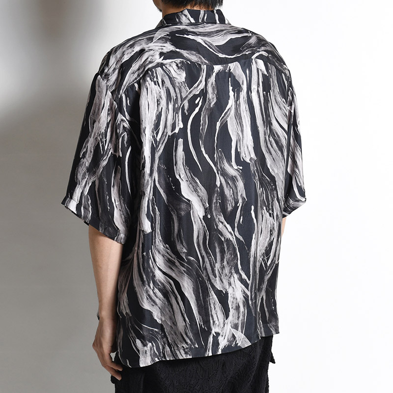 BRUSH PRINT O/C SHIRT SHORT SLEEVE -BLACK-