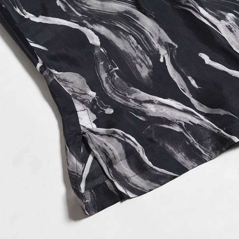 BRUSH PRINT O/C SHIRT SHORT SLEEVE -BLACK-