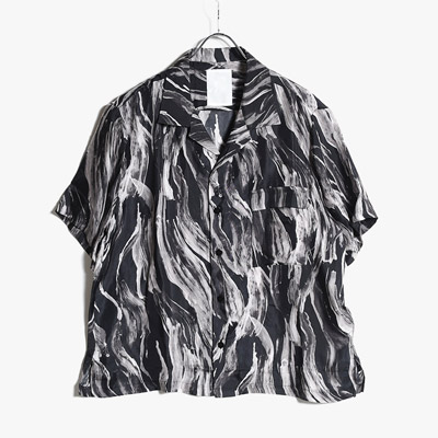 BRUSH PRINT O/C SHIRT SHORT SLEEVE -BLACK-