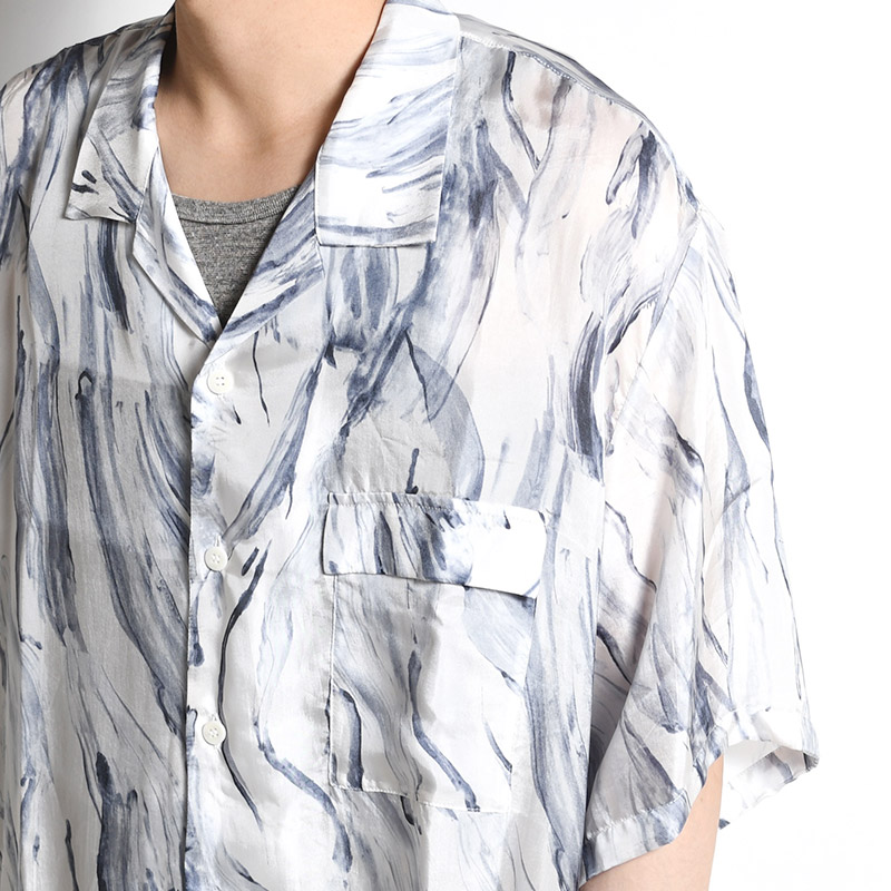 BRUSH PRINT O/C SHIRT SHORT SLEEVE -WHITE-