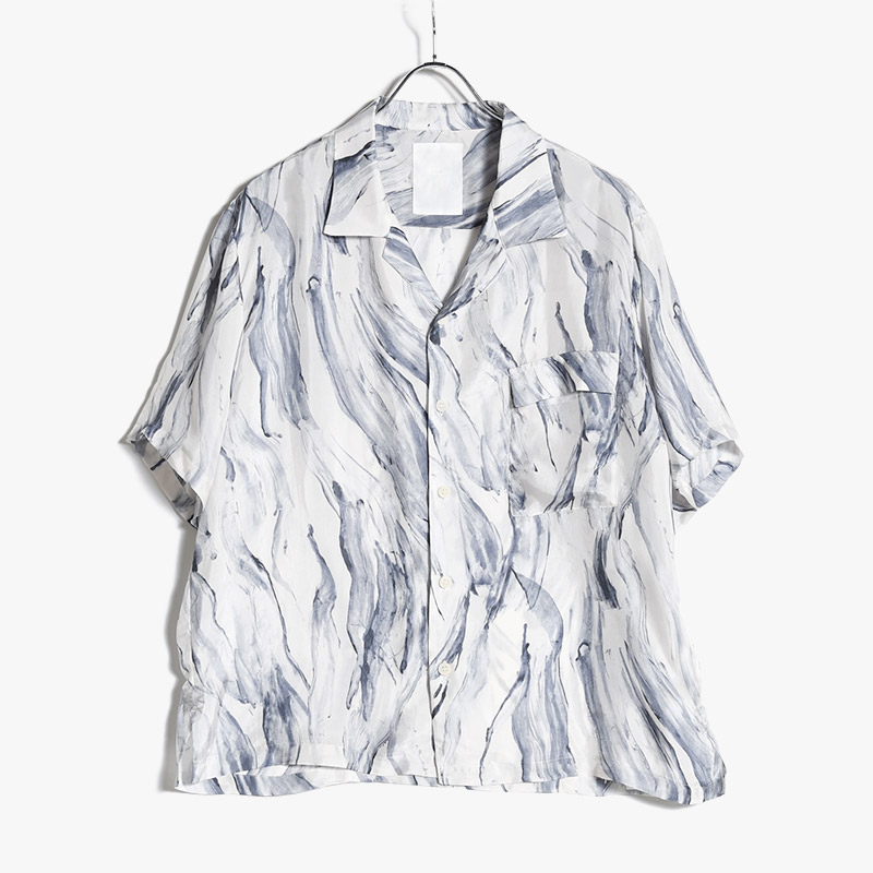 BRUSH PRINT O/C SHIRT SHORT SLEEVE -WHITE-