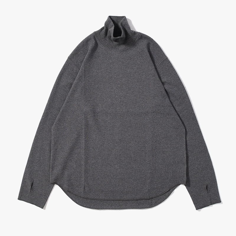 HIGH NECK LONG SLEEVE TEE -ASH CHARCOAL-