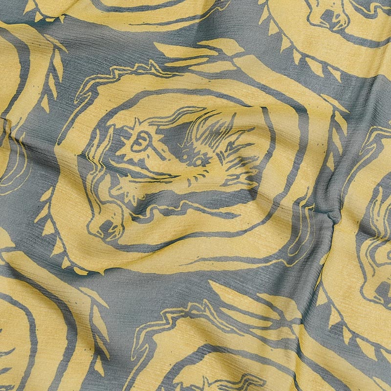 "CURLED UP DRAGON" SILK SCARF -2.COLOR-